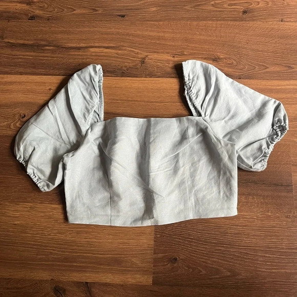 NWT LINEN/LIN BLEND PUFF SLEEVE BLOUSE - Picture 4 of 14
